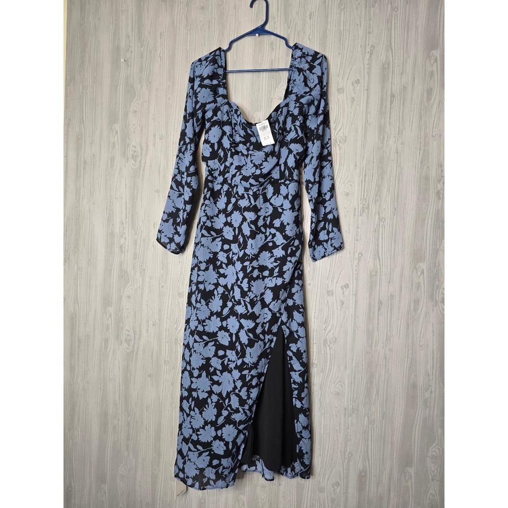 NWT Abercrombie & Fitch Floral Midi Dress M Tall Blue Black Sweetheart Slit